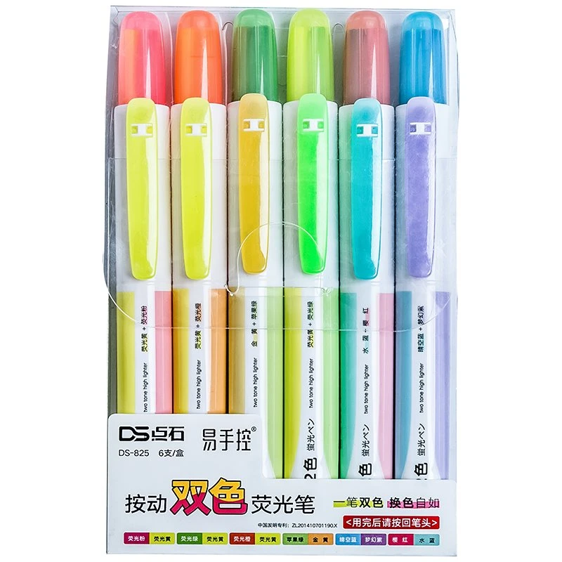1 팁 개폐식 형광펜에 2 가지 색상