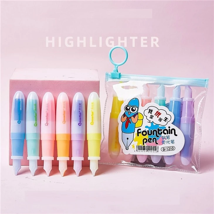 6pcs Mini Fountain Pen Shape Highlighter